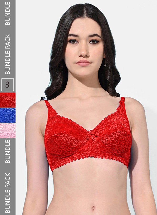 FIMS Pack of 3 Floral Cotton Everyday Full Coverage Bra With All Day Comfort - Image 1