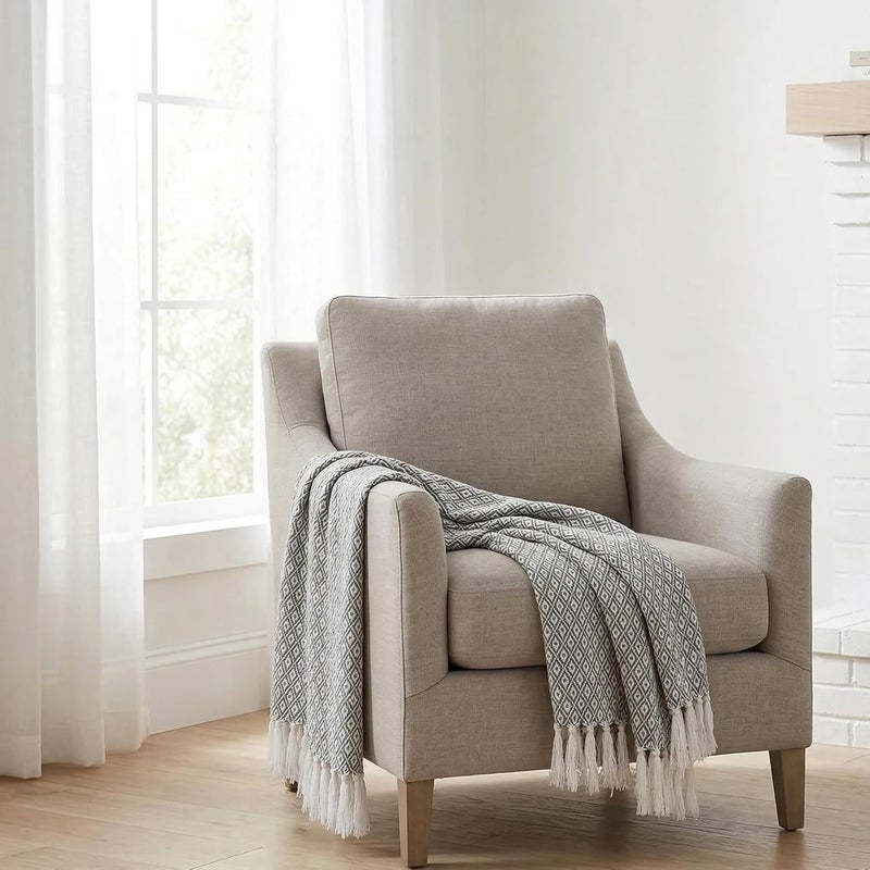 Americanflat 50x60 Throw Blanket - Soft and Breathable Cotton Throw Blanket for Couch, Bed, Chair - Decorative Blanket Perfect for Home, Office, or Outdoor Use - Cloud Grey and White Mini Diamond - Image 4