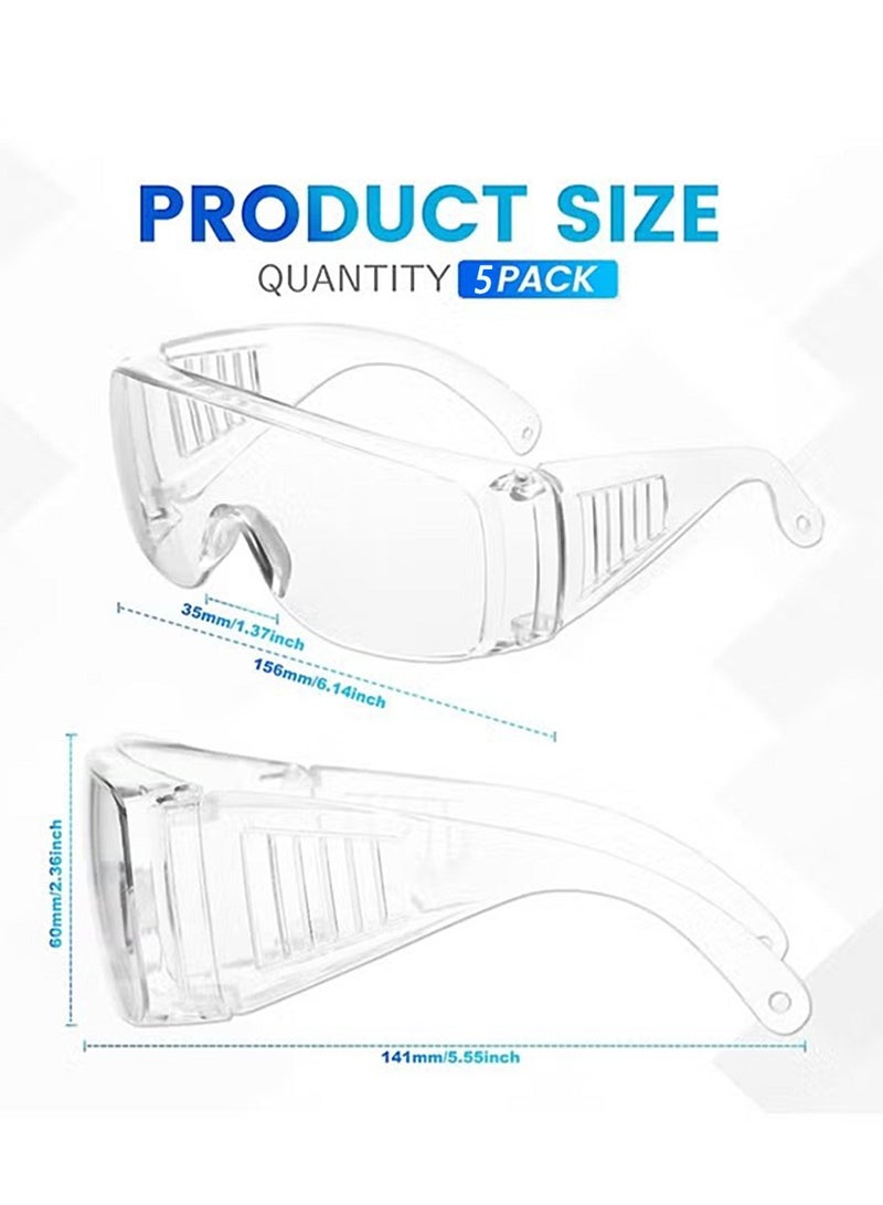 5Pcs Safety Goggles, Safety Glasses Wrap Around Lenses and No Slip Grips，Anti Fog Dust proof Scratch proof Splash proof Chemical Wrapped Eye Protection for Work lab Nurse Worker Architect - Image 4