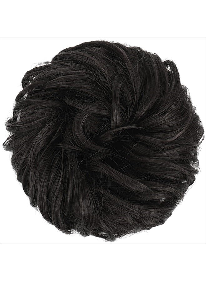 FESHFEN Messy Bun Hair Piece Darkest Brown Wavy Curly Large Hair Bun Scrunchies Extensions Synthetic Tousled Updo Hairpieces for Women Girls - Image 2