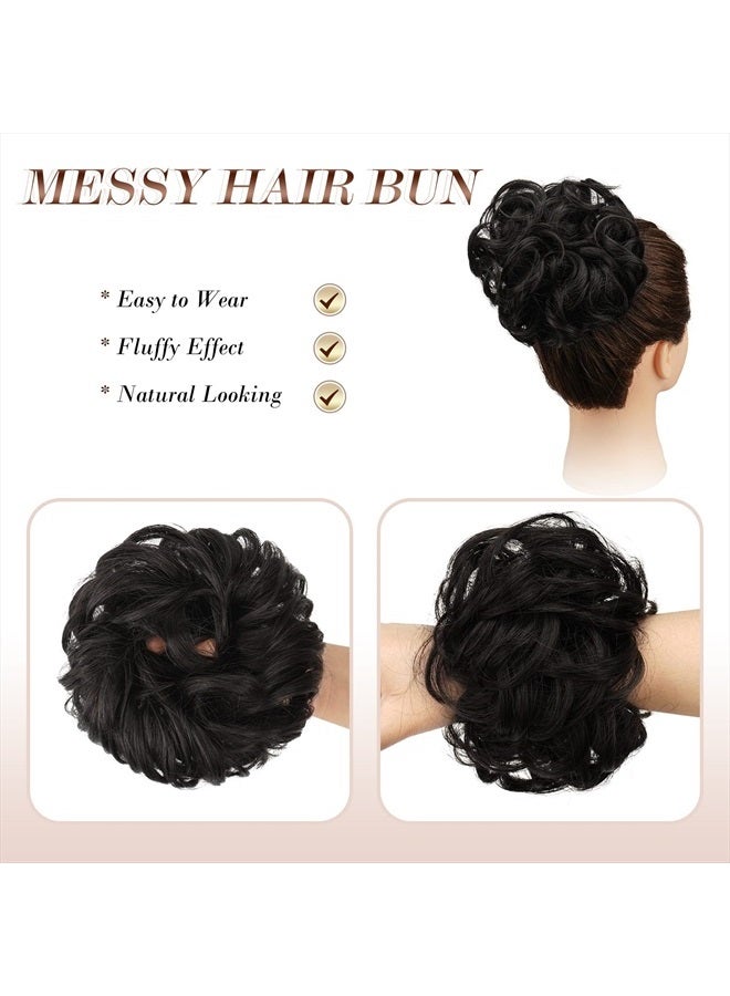FESHFEN Messy Bun Hair Piece Darkest Brown Wavy Curly Large Hair Bun Scrunchies Extensions Synthetic Tousled Updo Hairpieces for Women Girls - Image 3