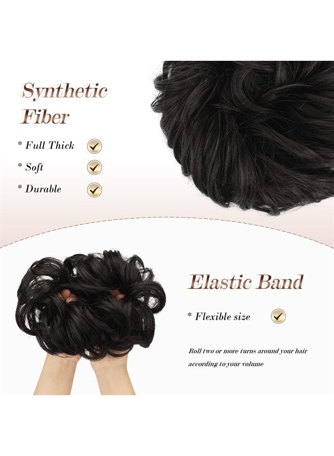 FESHFEN Messy Bun Hair Piece Darkest Brown Wavy Curly Large Hair Bun Scrunchies Extensions Synthetic Tousled Updo Hairpieces for Women Girls - Image 4
