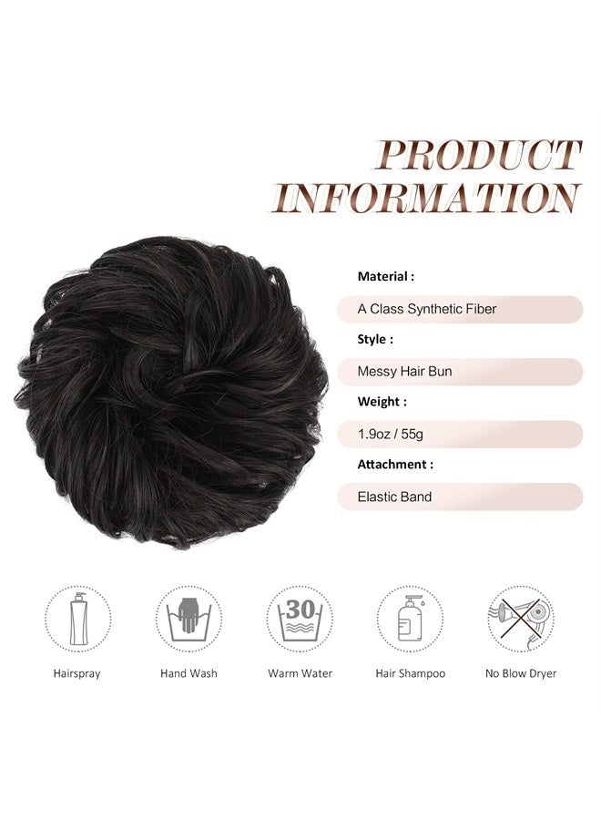 FESHFEN Messy Bun Hair Piece Darkest Brown Wavy Curly Large Hair Bun Scrunchies Extensions Synthetic Tousled Updo Hairpieces for Women Girls - Image 5