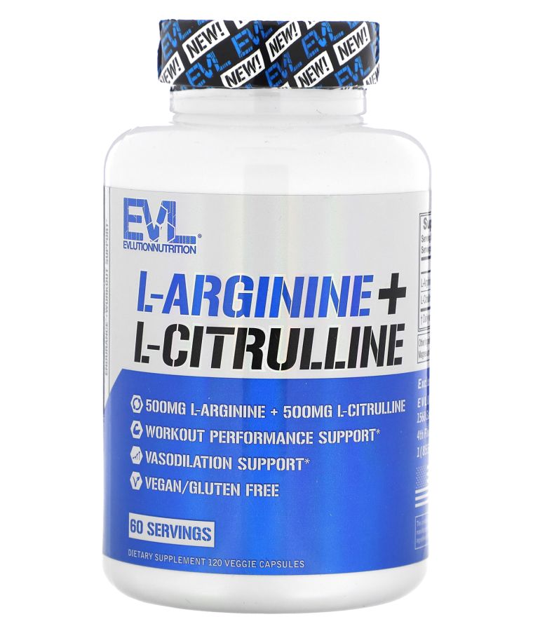 EVLUTION NUTRITION L-Arginine + L-Citrulline 120 Veggie Capsules