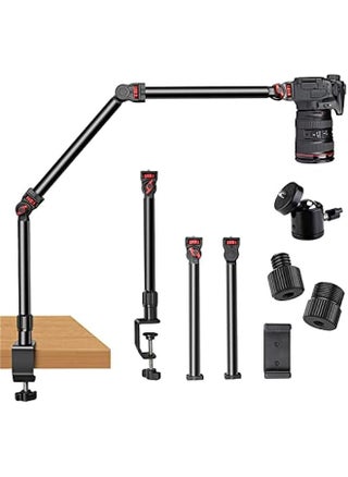 Overhead Camera Mount Desk Stand with Flexible 3-Section Articulating Arm, C-Clamp Tabletop Mount for DSLR Camera, Webcam, Microphone, Lights - 360° Ball Head & Detachable Screws for 1/4, 3/8, 5/8 - pzsku/ZDD41F25495EEC01D2E74Z/45/_/1735220991/5eaec170-de56-490b-975f-10894cc69029