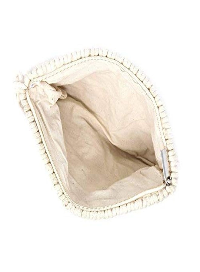 COTTONCUBE HOMELYVIBES Macrame handmade Product Cream-Coloured textured clutch 1 main compartment with zip closure small size - Image 5