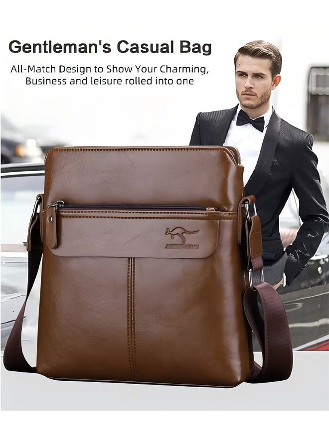 كانجرو حقيبة كروس بودي من الجلد الصناعي للرجال بسحاب سلس وحزام قابل للتعديل وحقيبة كتف مقاومة للماء بسعة كبيرة للرجال حقيبة ظهر أنيقة للتنقل بملمس ممتاز وجيوب متعددة - Image 1