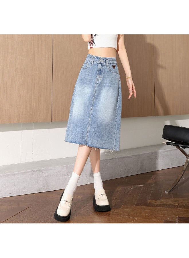 TonLion Slimming Versatile High-waist Fashion Solid Color Minimalist Office Denim Skirt Summer Thin Korean-style Youthful Denim Midi Skirt - Image 5