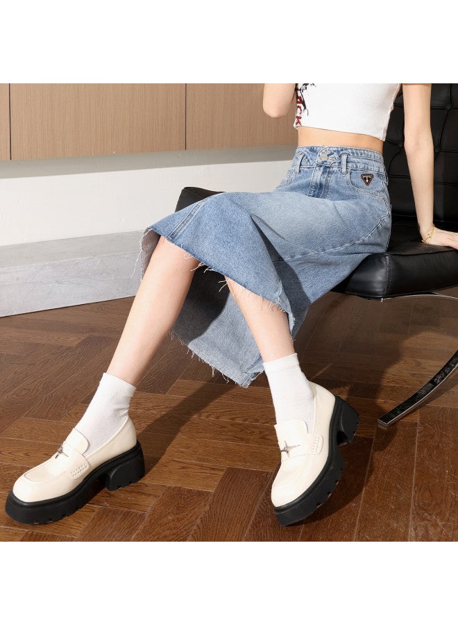 TonLion Slimming Versatile High-waist Fashion Solid Color Minimalist Office Denim Skirt Summer Thin Korean-style Youthful Denim Midi Skirt - Image 2