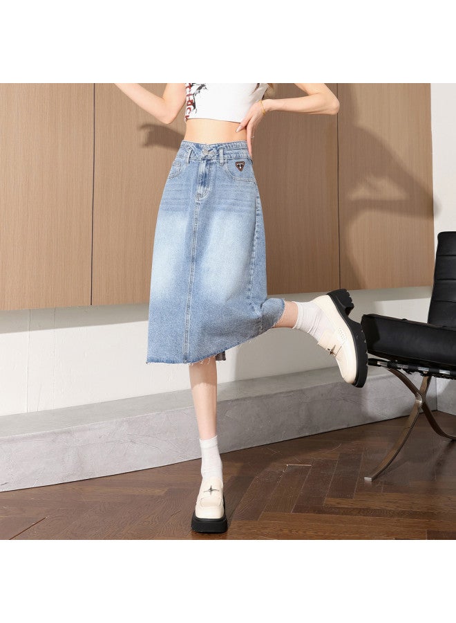 TonLion Slimming Versatile High-waist Fashion Solid Color Minimalist Office Denim Skirt Summer Thin Korean-style Youthful Denim Midi Skirt - Image 4