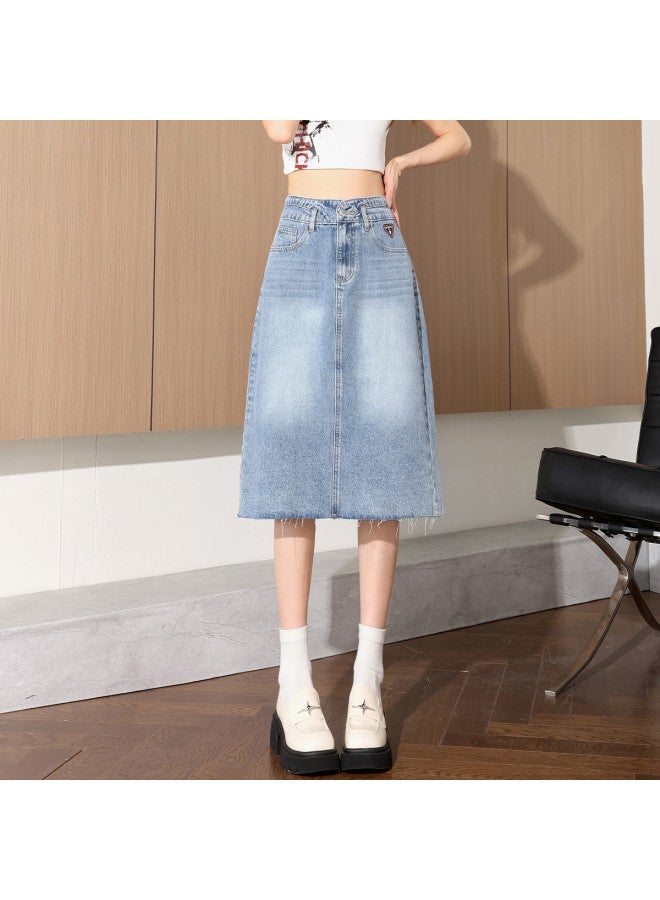 TonLion Slimming Versatile High-waist Fashion Solid Color Minimalist Office Denim Skirt Summer Thin Korean-style Youthful Denim Midi Skirt - Image 3
