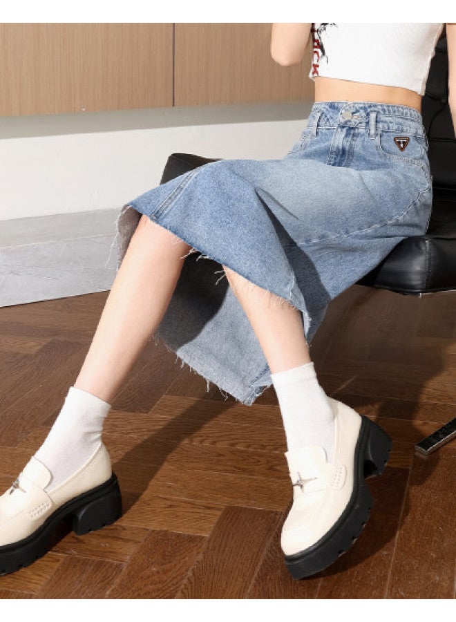 TonLion Slimming Versatile High-waist Fashion Solid Color Minimalist Office Denim Skirt Summer Thin Korean-style Youthful Denim Midi Skirt - Image 1