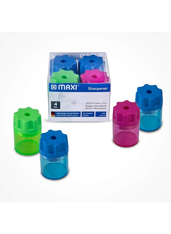 Maxi Sharpener Colour Barrel Single Hole 4Pc Box - Image 1