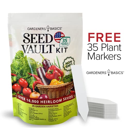 Gardeners Basics مجموعة بذور الخضروات الأساسية للبستانيين للبقاء على قيد الحياة - أكثر من 16,000 بذور غير معدلة وراثيًا ووراثية، رائعة لمعدات البقاء في حالات الطوارئ - 35 نوعًا من البذور لزراعة الخضروات - 35 علامة نبات مجانية - Image 4