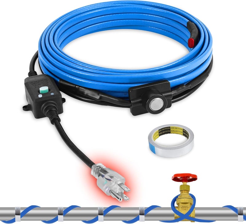 PROEZE 30FT Pipe Heat Cable with Thermostat, Self-Regulating Heating Cable 120V 5W/FT, Freeze Protection for Water Pipes, Roof, Garden, and Outdoor Use, Works Down to -40°F - Image 1