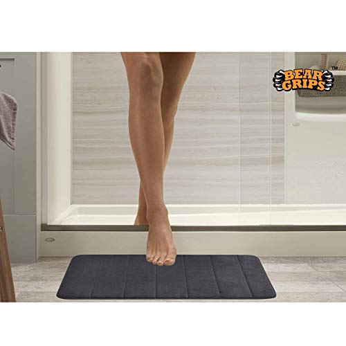BEAR GRIPS Memory Foam Bathroom Door Mat, Non-Slip, Anti Skid, Ultra Soft, Super Water Absorption,Thick and Easy to Dry (Size: 45 X 70 cm, Color: Light Grey & Dark Grey) - Pack of 2 - Image 3