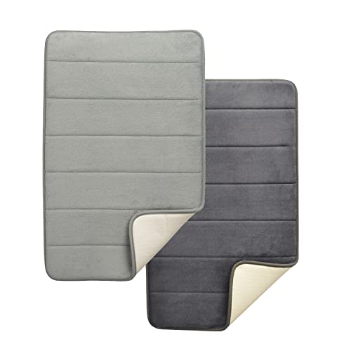 BEAR GRIPS Memory Foam Bathroom Door Mat, Non-Slip, Anti Skid, Ultra Soft, Super Water Absorption,Thick and Easy to Dry (Size: 45 X 70 cm, Color: Light Grey & Dark Grey) - Pack of 2 - Image 1