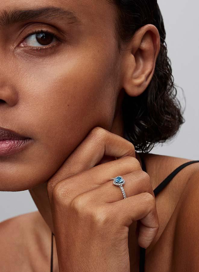 PANDORA Elevated Light Blue Heart Ring - Image 3