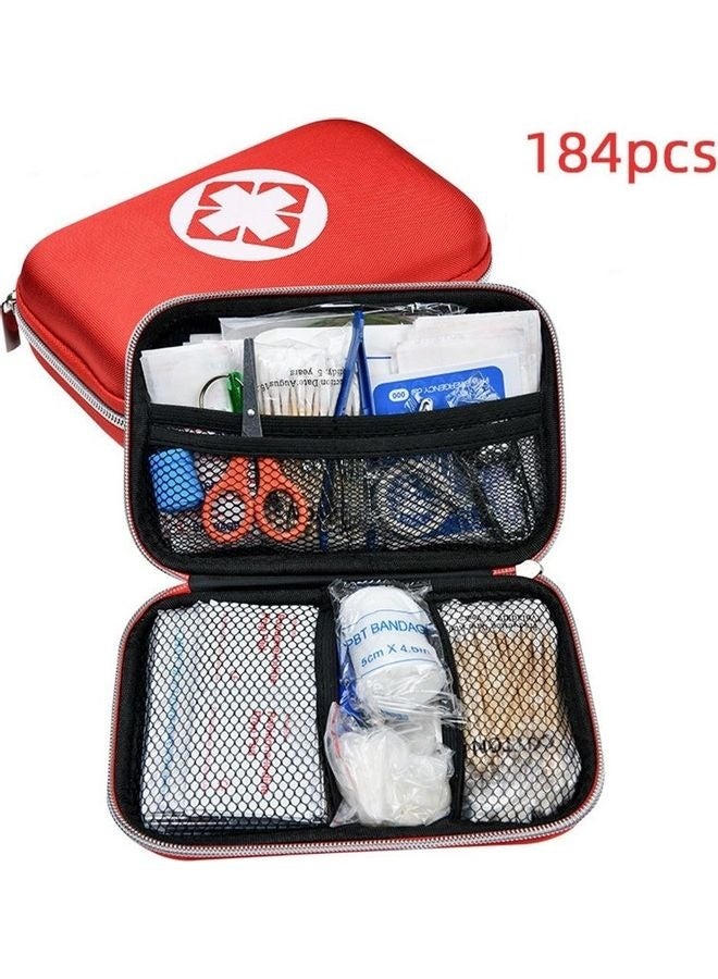 184-Piece Portable First Aid Kit for Travel, Car & Emergency Use - Red - Image 1