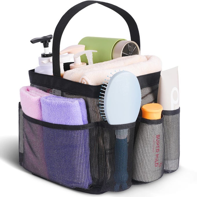 MESH SHOWER CADDY PORTABLE FOR COLLEGE DORM ROOM ESSENTIALS 8POCKET LARGE CAPACITY SHOWER BAG FOR BEACH SWIMMING GYM