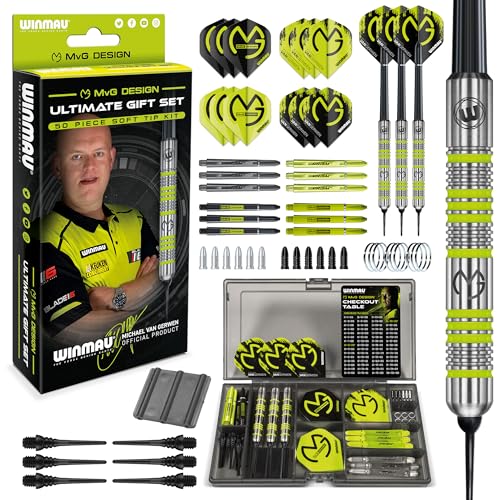 WINMAU Michael Van Gerwen MvG 50Piece Darts Gift Set Professional Soft Tip Darts Set 18g MatchWeighed Darts Flights Shafts Accessories GiftReady Kit - Image 1