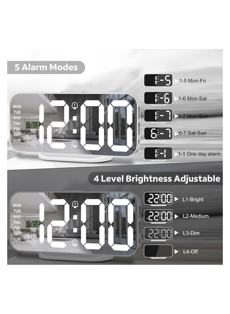 SYOSI Digital Alarm Clock, Slim LED Mirror Desk Clocks, Dual USB Ports 3 Level Brightness, Auto Dimming, Night Mode, Easy Snooze, Bedroom Decor Aesthetic, for Home, Office  12/24 Hour Display (White) - Image 3