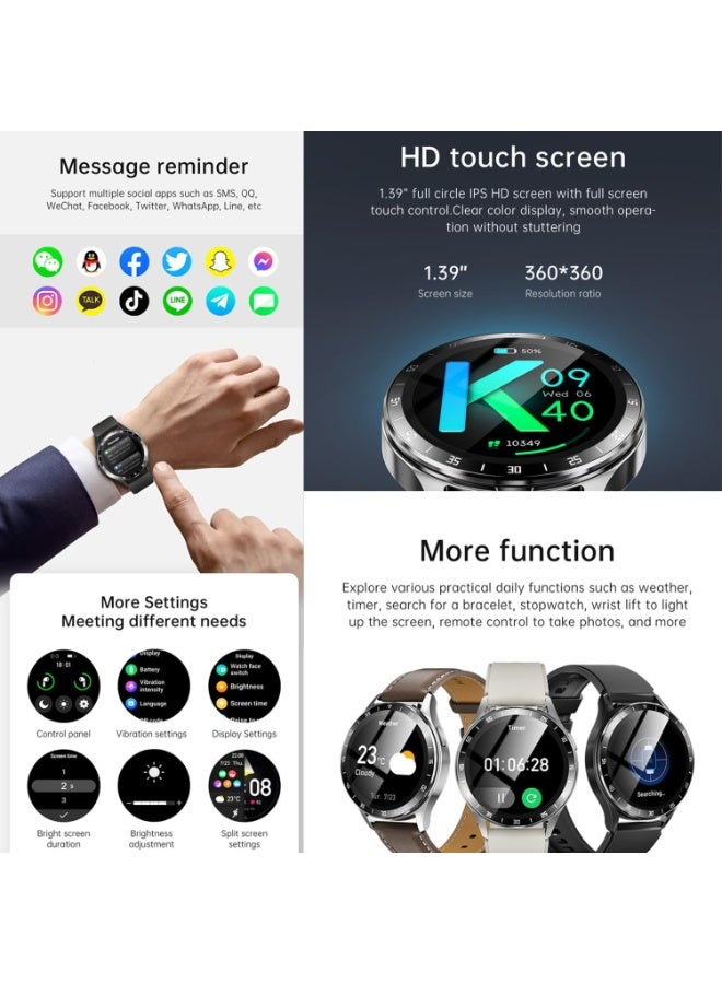 ساعة ذكية مع سماعات أذن، متوافقة مع هواتف iPhone وAndroid – ساعة ذكية مستديرة بشاشة 1.39 بوصة تدعم المكالمات عبر البلوتوث وتتضمن متتبعاً للياقة البدنية، مع عمر بطارية طويل في وضع الاستعداد، وسماعات أذن لاسلكية بالكامل (TWS) وميزة تشغيل الموسيقى، مناسبة للجنسين (لون فضي) - Image 5