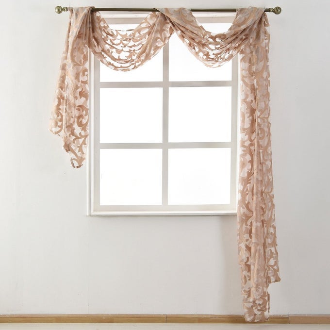SCARF VALANCE EUROPEAN STYLE JACQUARD WINDOW SCARF DECORATIVE SHEER CURTAIN FOR WEDDING ARCH CANOPY BED HEADBOARD GAZEBO 1 PANEL WIDE 54 IN X LONG 216 IN BEIGE