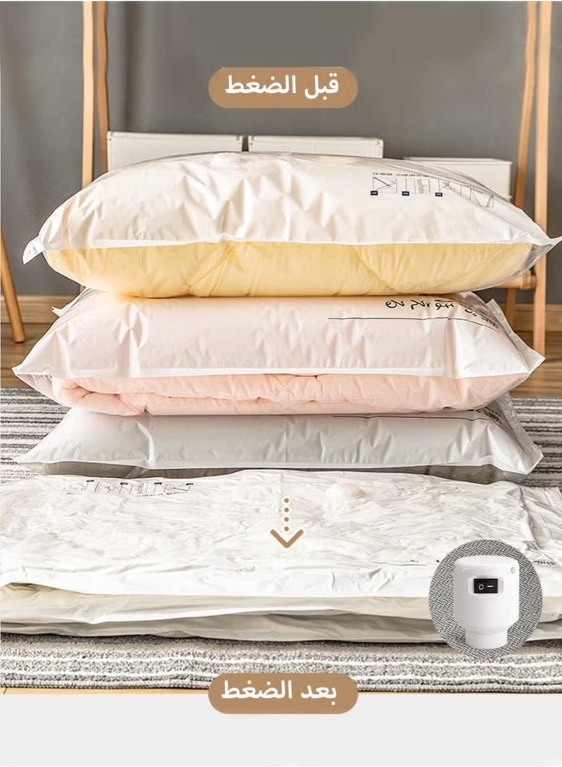 كيلا 9 عبوات من أكياس الضغط المفرغة من الهواء، حقيبة تخزين كبيرة لتنظيم الملابس واللحاف والملابس المنزلية، حقيبة مفرغة من الهواء، أبيض حليبي، 2 كبير جدًا، 2 كبير، 4 متوسط، 1 مضخة كهربائية - Image 1