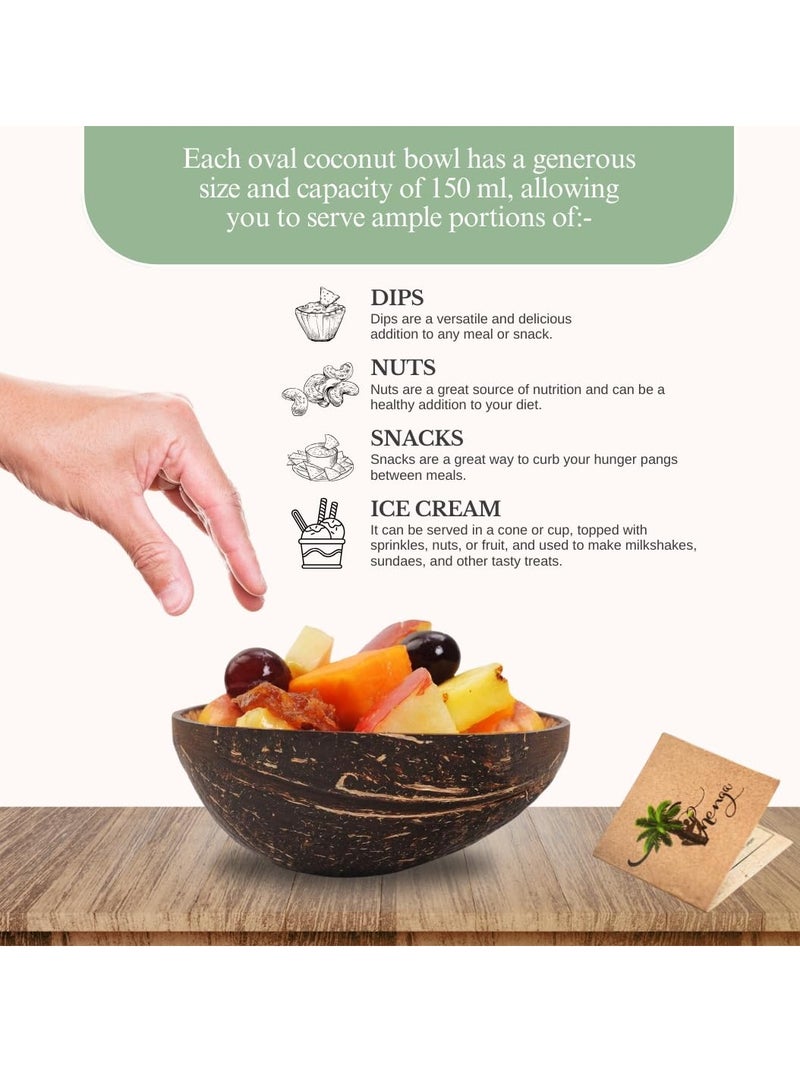Thenga أوعية ثينجا الطبيعية البيضاوية بقشر جوز الهند - مجموعة من ١٠ قطع، ١٥٠ مل، مثالية للآيس كريم والوجبات الخفيفة والفواكه والسلطات | الحفلات والمناسبات - Image 3