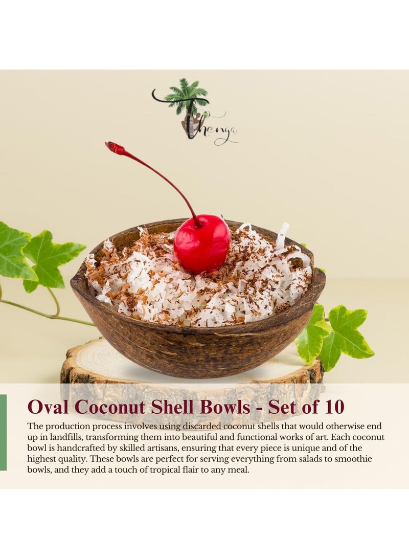 Thenga أوعية ثينجا الطبيعية البيضاوية بقشر جوز الهند - مجموعة من ١٠ قطع، ١٥٠ مل، مثالية للآيس كريم والوجبات الخفيفة والفواكه والسلطات | الحفلات والمناسبات - Image 4