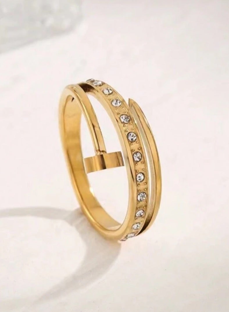 18k Gold Plated Stainless Steel Ring For Women Size 6 - Image 1