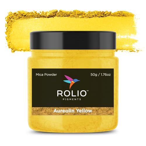 Rolio Premium Mica Powder - Aureolin Yellow (50G / 1.76oz) - 1 Jar of Yellow Pigment Powder for Epoxy Resin, Dye, Soap Making, Nail Polish, Paint, Candle Making, Bath Bombs, Slime - Image 1