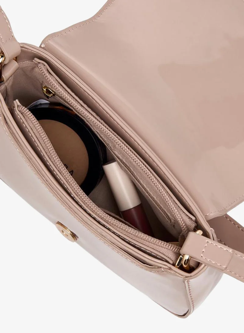 Flora Bella By Shoexpress  Floral Bella Metallic Logo Shoulder Bag With Zip Closure for Women | Best Price UAE