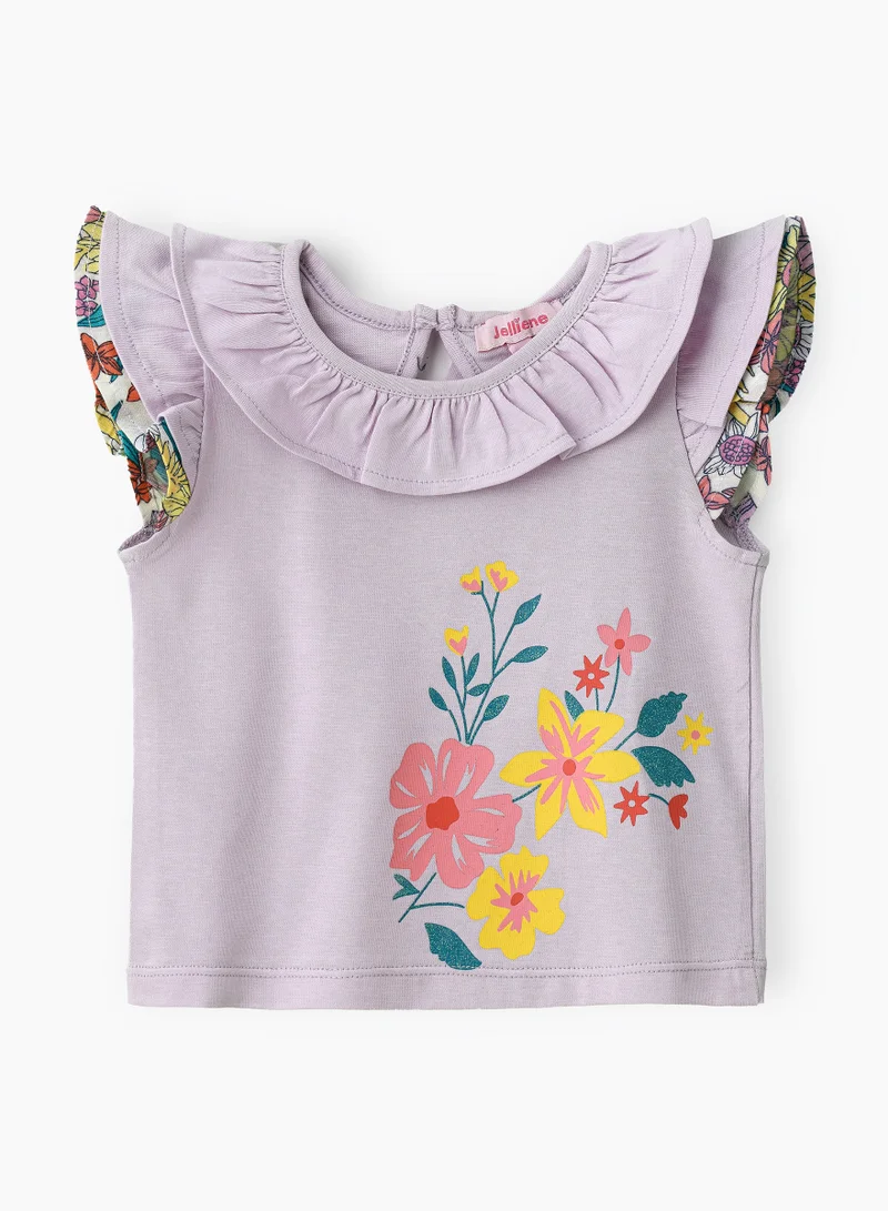 جيلين Soft Purple Cotton Tank Top with Floral Print for Infant Girls