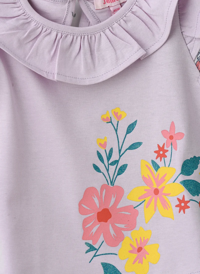 Jelliene Soft Purple Cotton Tank Top with Floral Print for Infant Girls