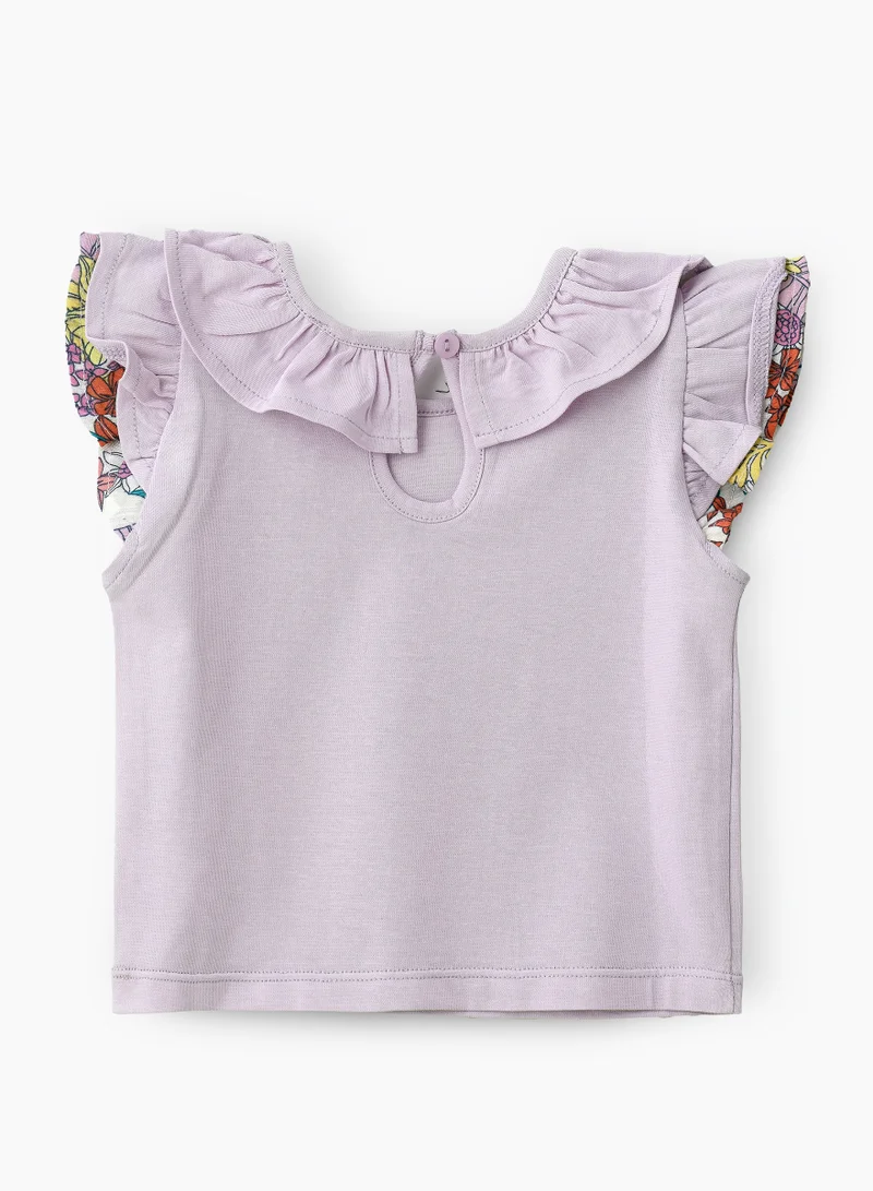 جيلين Soft Purple Cotton Tank Top with Floral Print for Infant Girls