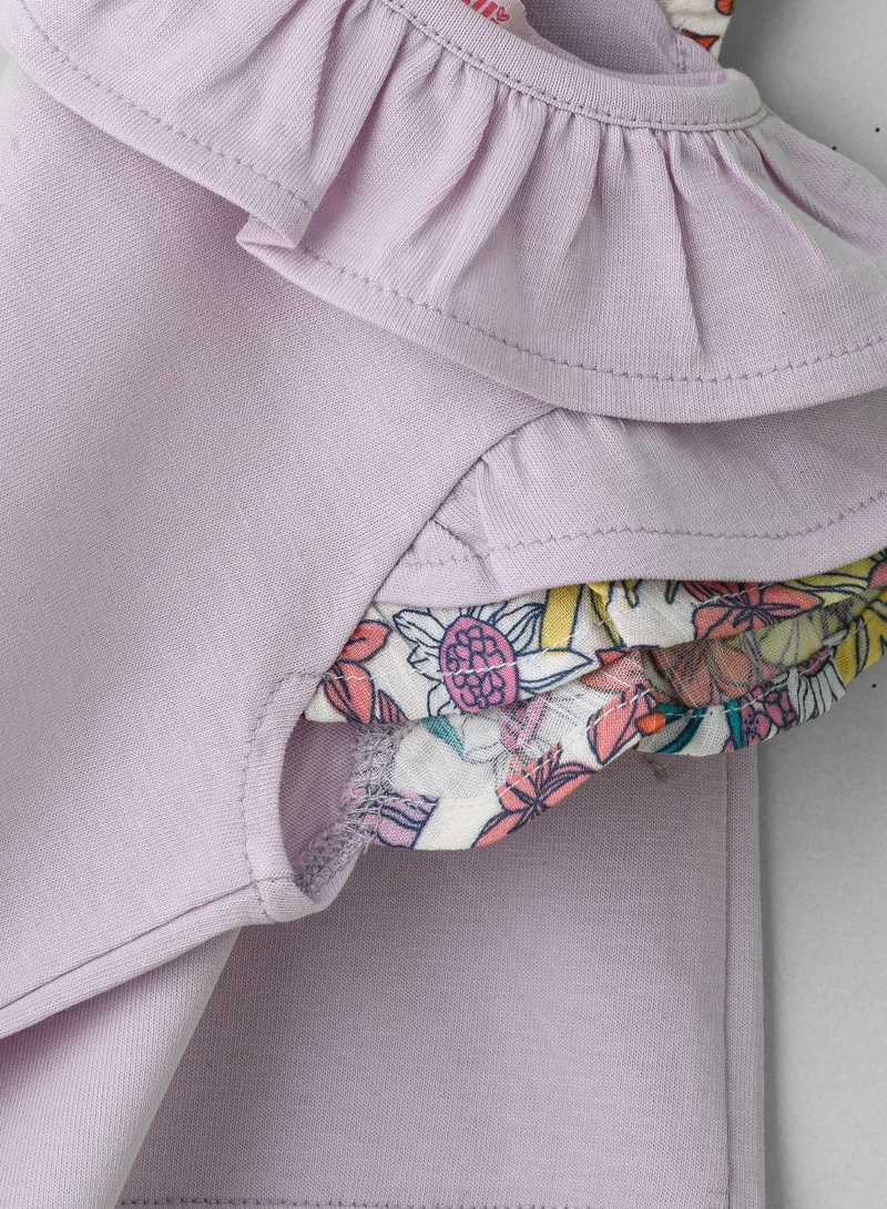 Jelliene Soft Purple Cotton Tank Top with Floral Print for Infant Girls