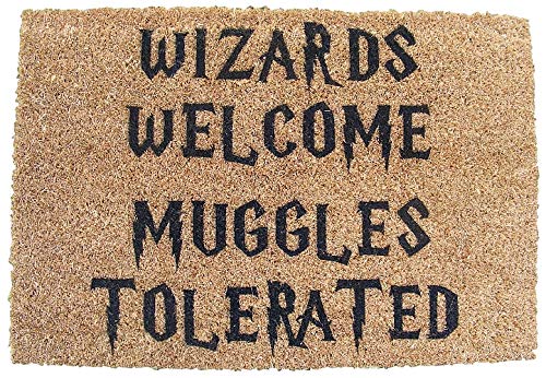 FastCraft HARRY POTTER INSPIRED WIZARDS WELCOME MUGGLES TOLERATED WELCOME DOOR MAT 60x40 cm COIR DOORMAT INDOOR ENTRANCE RUG PRESENT HOUSE WARMING GIFT