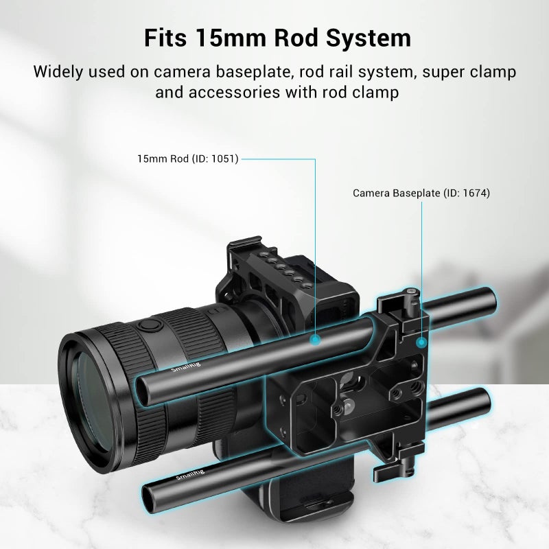 SmallRig 8 Inches (20 cm) Black Aluminum Alloy 15mm Rod with M12 Female Thread, Pack of 2-1051 - Image 4