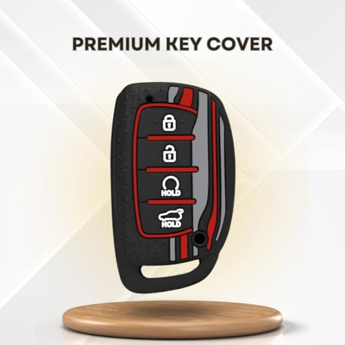 KEYCEPT Tristar Silicone Key Cover for Hyundai Alcazar, Creta, EV 2021 N line 4 Button Smart Key with Keychain. (Type 1, Black) - Image 4