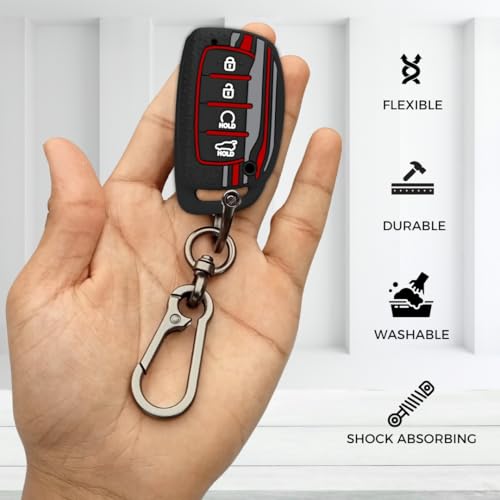 KEYCEPT Tristar Silicone Key Cover for Hyundai Alcazar, Creta, EV 2021 N line 4 Button Smart Key with Keychain. (Type 1, Black) - Image 5