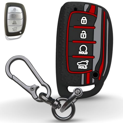 KEYCEPT Tristar Silicone Key Cover for Hyundai Alcazar, Creta, EV 2021 N line 4 Button Smart Key with Keychain. (Type 1, Black) - Image 1