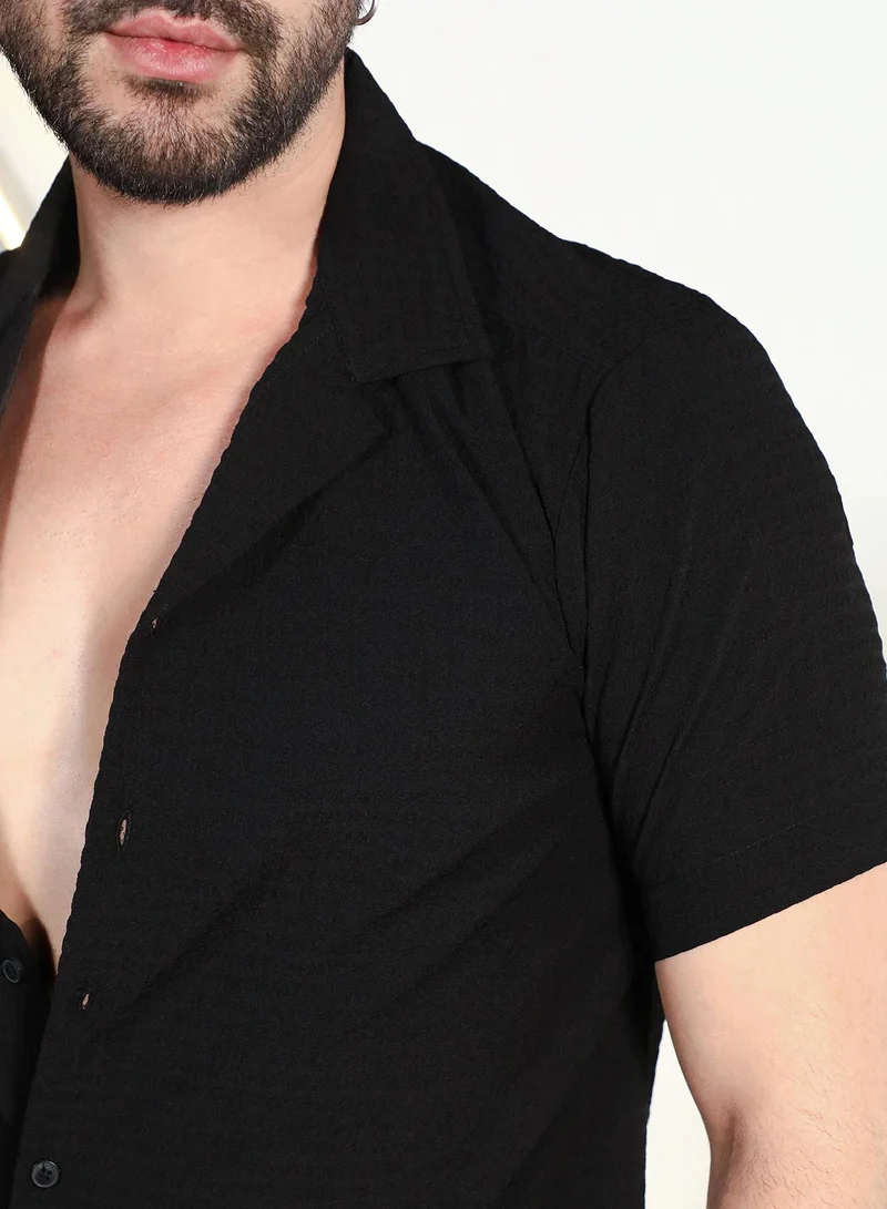 Campus Sutra Men's Onyx Black Crease-Box Co-Ord Set