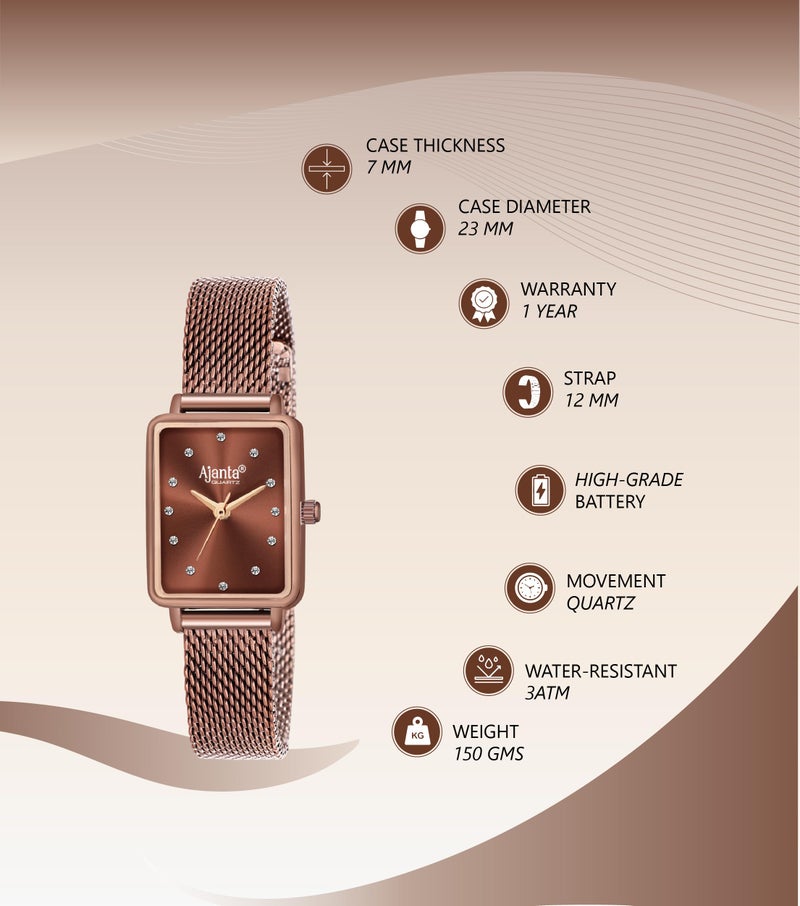 Ajanta Quartz Newly Launched Brown - Brown Metal Strap Japanese Quartz Premium Analog Watch for Women - Image 3