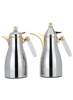 Alsaif Gallery Mimouna Silver Set Of 2 Thermoses With Transparent Handle And Gold  - Image 1