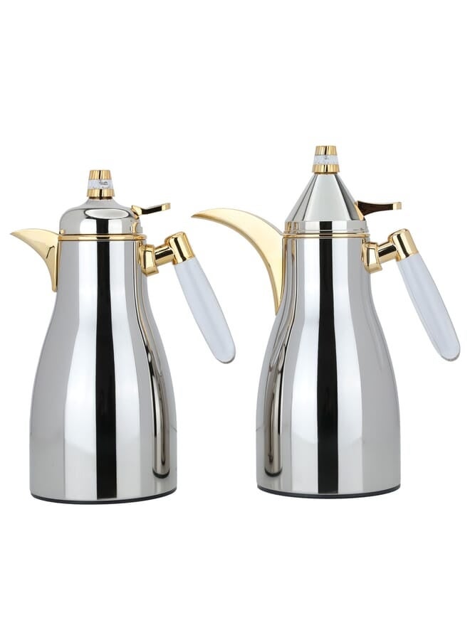 السيف غاليري طقم ترامس ميمونة السيف غاليري، قطعتين، 1/ 1 لتر، حافظة داخلية زجاج حراري، هيكل خارجي استيل - فضي - Image 1