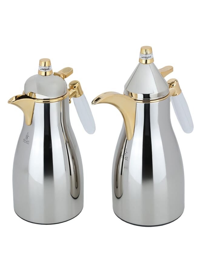 السيف غاليري طقم ترامس ميمونة السيف غاليري، قطعتين، 1/ 1 لتر، حافظة داخلية زجاج حراري، هيكل خارجي استيل - فضي - Image 2