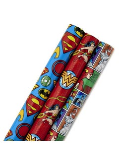 Justice League Wrapping Paper Bundle With Cut Lines On Reverse (3 Rolls 60 Sq. Ft. Ttl) Wonder Woman Batman Superman Flash Green Lantern