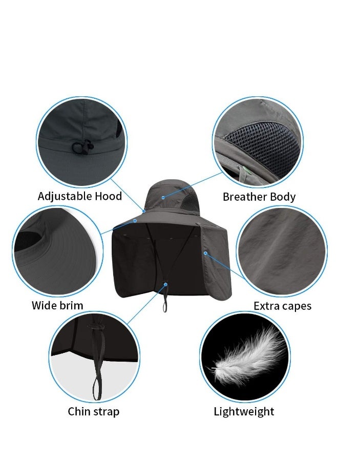 Outdoor Sun Hat for Men Blocker Hats 50+ UPF Protection Fishing Cap with Neck Flap Large Brim for Dad, Sunscreen Garden Hiking Beach Desert  - Image 2
